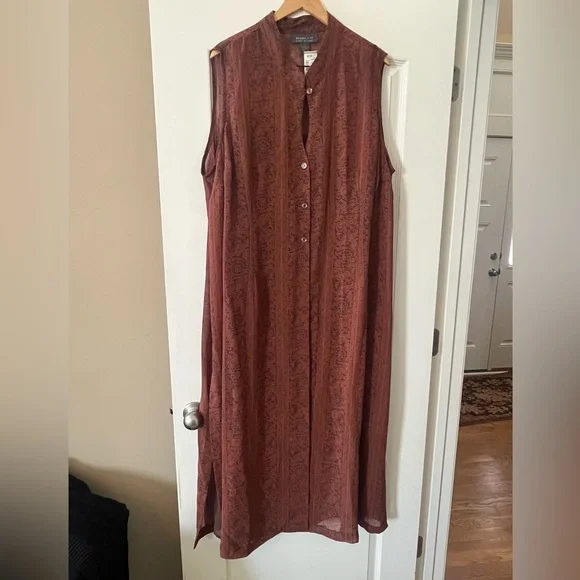 Lane Bryant Designs & Co. Light Brown Patterned Maxi Length Dress Size 24W - Picture 7 of 13
